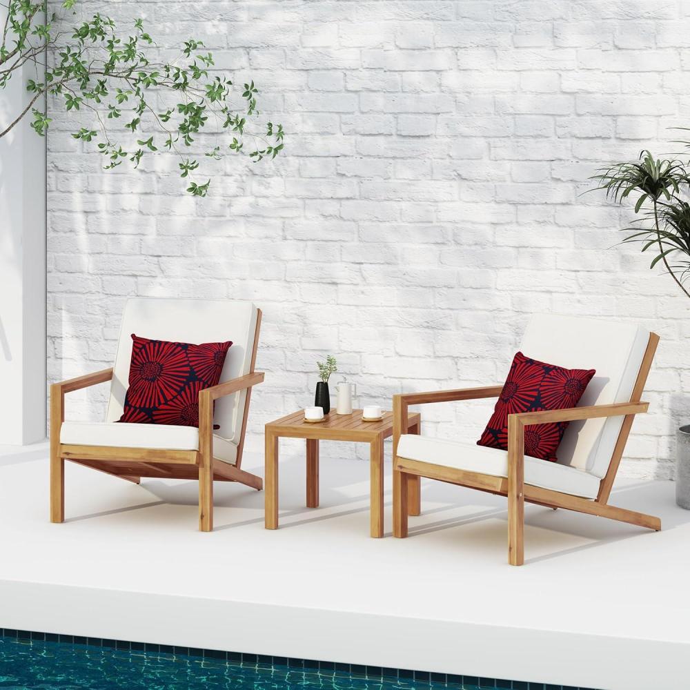 image:imageChristopher Knight Home Leah 2Seater Acacia Wood Outdoor Patio Furniture Set Outdoor Conversation Chat Set with Cushion Adirondack Chairs Set of 2 Side Table Set for Backyard Balcony TeakBeigeTeak Beige