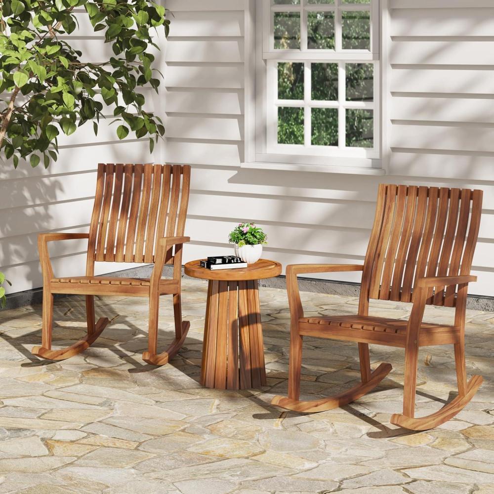 image:imageChristopher Knight Home Nycha Acacia Wood Rocking Chair Outdoor Set of 2 Patio Furniture Set Wooden Patio Single Sofa with Glider Function Lounge Chair Outdoor Teak