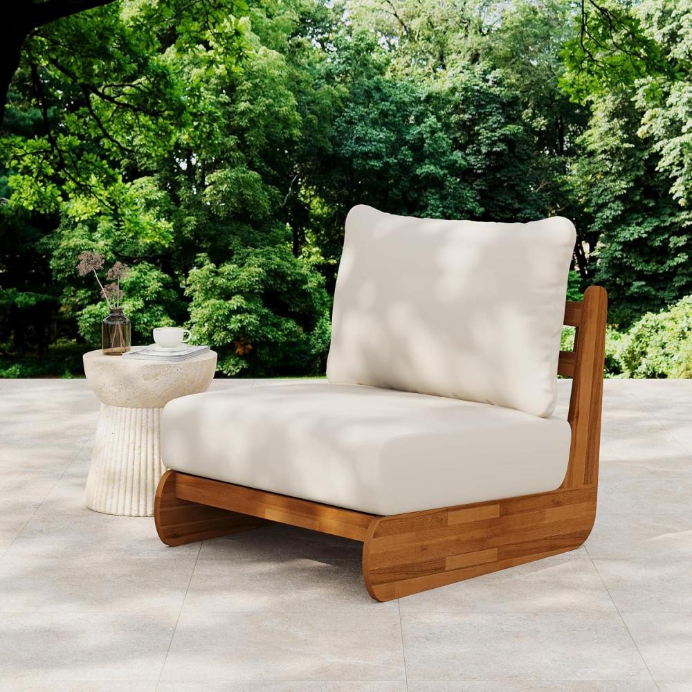 image:imageChristopher Knight Home Poppy Outdoor Club Chair with Water Resistant Acacia Wood Lounge Chair Outdoor Patio Low Profile Accent Chair Comfy Reading Chair for Garden Backyard Teak BeigeTeak Beige