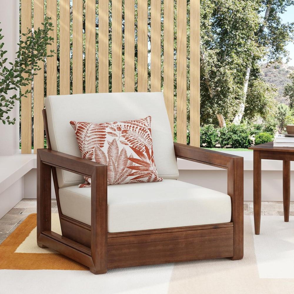 image:imageChristopher Knight Home Shank Patio Club Chair with Removable Cushion Acacia Wood Armchair Outdoor Low Profile Garden Chair Comfy Single Lounge Chair Outdoor for Poolside Beige Light GreyBeige Mocha