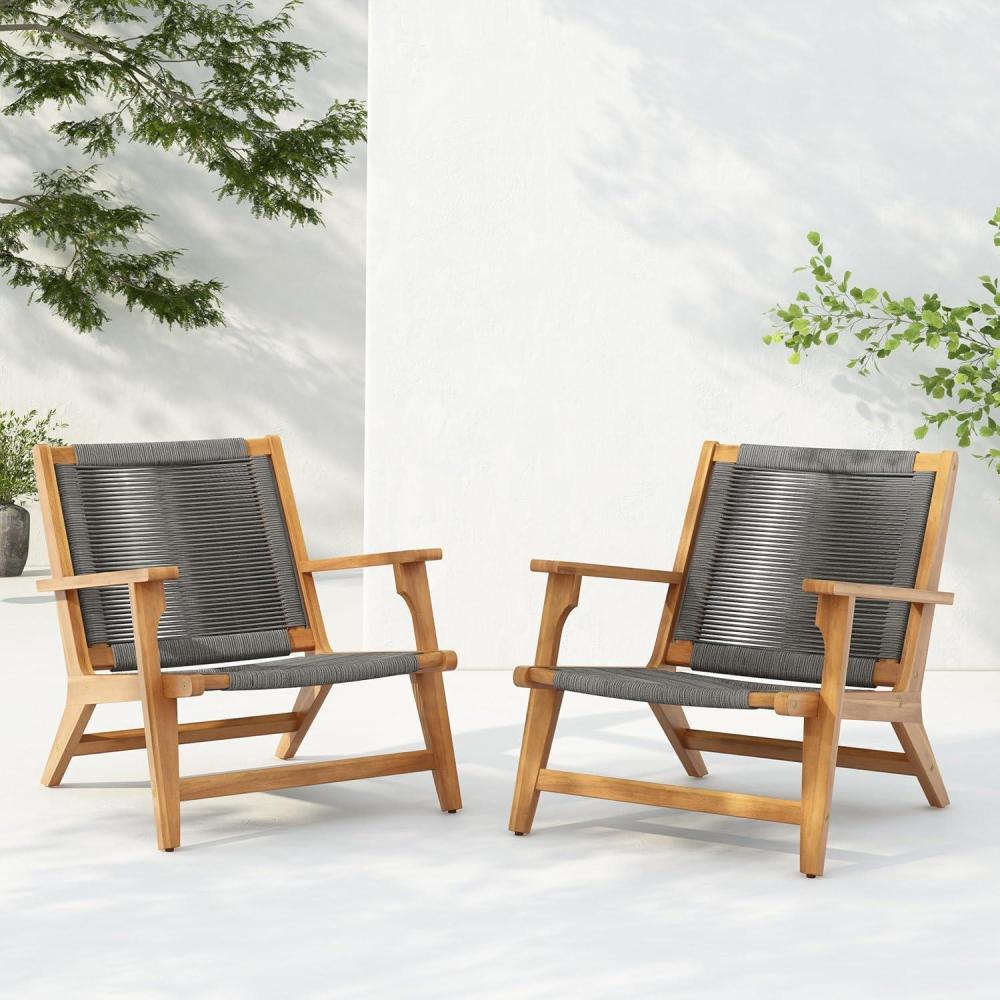 image:imageChristopher Knight Home Veera Patio Chair Set of 2 with Acacia Wood Frame and Handwoven Rope Outdoor Lounge Chair Stylish Outdoor Accent Chair for GardenDeckBackyard Beige Light TeakDark Grey Teak