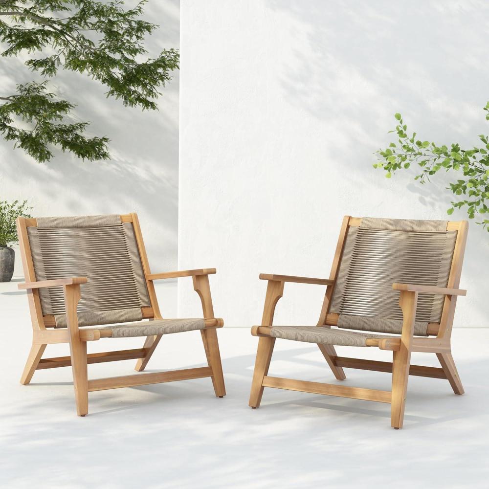 image:imageChristopher Knight Home Veera Patio Chair Set of 2 with Acacia Wood Frame and Handwoven Rope Outdoor Lounge Chair Stylish Outdoor Accent Chair for GardenDeckBackyard Beige Light TeakBeige Light Teak