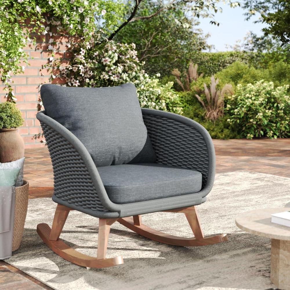 image:imageChristopher Knight Home Yusi Wooden Frame Rocking Chair Outdoor Wicker Rocker Chair with Soft Cushions Contemporary Patio Rockers Rocking Accent Chair for IndoorOutdoor Gray NaturalGray Natural
