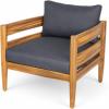 Christopher Knight Home Ahri Acacia Wood Outdoor Chair, Patio Lounge Chair with Slatted Back, Accent Chair with Cushions, Stylish Outdoor Furniture for Balcony/Garden, Beige + Light Teak(Dark Gray + Teak)