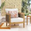 Christopher Knight Home Burchett Outdoor Acacia Wood Club Chair with Cushions, Lounge Chair for Patio Backyard, Stylish Garden Seating, Open Slat Design, PE Rattan Weaving, Brown+Beige(Brown+beige 1pcs)