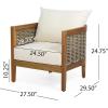 Christopher Knight Home Burchett Outdoor Acacia Wood Club Chair with Cushions, Lounge Chair for Patio Backyard, Stylish Garden Seating, Open Slat Design, PE Rattan Weaving, Brown+Beige(Brown+beige 1pcs)