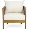 Christopher Knight Home Burchett Outdoor Acacia Wood Club Chair with Cushions, Lounge Chair for Patio Backyard, Stylish Garden Seating, Open Slat Design, PE Rattan Weaving, Brown+Beige(Brown+beige 1pcs)