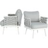 Christopher Knight Home Camber Set of 2 Outdoor Club Chair with Cushion, Metal Lounge Chair Outdoor, Patio Furniture Set for 2, Comfy Reating Armchair for Garden Backyard, Grey(White+grey)