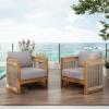 Christopher Knight Home Dora Set of 2 Patio Club Chair with Cushions, Acacia Wood Lounge Chair Outdoor, Woven Accents, Curved Design Side Chair for Balcony Backyard Garden Poolside, Grey + Teak(Grey + Teak)