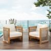 Christopher Knight Home Dora Set of 2 Patio Club Chair with Cushions, Acacia Wood Lounge Chair Outdoor, Woven Accents, Curved Design Side Chair for Balcony Backyard Garden Poolside, Grey + Teak(Beige + Teak)