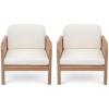 Christopher Knight Home Elk Set of 2 Patio Acacia Wood Club Chair with Cushions, Comfy Lounge Chair Outdoor, Stylish Garden Seating, Wicker Armchair for Porch, Backyard, Balcony, Light Brown & Beige