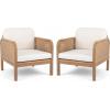 Christopher Knight Home Elk Set of 2 Patio Acacia Wood Club Chair with Cushions, Comfy Lounge Chair Outdoor, Stylish Garden Seating, Wicker Armchair for Porch, Backyard, Balcony, Light Brown & Beige