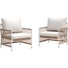 Christopher Knight Home Evelyn Set of 2 Lounge Chair Outdoor with Handwoven Rope, Powder-Coated Steel Frame Garden Chair Set, Patio Seating with Waterproof Cushions for Garden Balcony, Beige + Natural