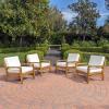 Christopher Knight Home Heidi Outdoor Club Chairs with Cushions, Acacia Wood Patio Accent Armchair Set, Wooden Lounge Chair, Comfy Patio Seating for Garden Backyard, Set of 4, Teak Finish + Beige(Teak Finish + Beige)