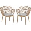 Christopher Knight Home Kirk Outdoor Dining Chairs Set of 2, Faux Rattan Patio Chair with Cushions, Modern Patio Seating, Iron Frame, Petal-Shaped Design for Garden Poolside Balcony, Light Teak+Beige