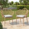 Christopher Knight Home Kirk Outdoor Dining Chairs Set of 2, Faux Rattan Patio Chair with Cushions, Modern Patio Seating, Iron Frame, Petal-Shaped Design for Garden Poolside Balcony, Light Teak+Beige