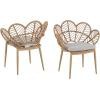 Christopher Knight Home Kirk Outdoor Dining Chairs Set of 2, Faux Rattan Patio Chair with Cushions, Modern Patio Seating, Iron Frame, Petal-Shaped Design for Garden Poolside Balcony, Light Teak+Beige