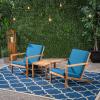 Christopher Knight Home Leah 2-Seater Acacia Wood Outdoor Patio Furniture Set, Outdoor Conversation Chat Set with Cushion, Adirondack Chairs Set of 2 + Side Table Set for Backyard Balcony, Teak+Beige(Brown Patina/Dark Teal)