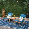 Christopher Knight Home Leah 2-Seater Acacia Wood Outdoor Patio Furniture Set, Outdoor Conversation Chat Set with Cushion, Adirondack Chairs Set of 2 + Side Table Set for Backyard Balcony, Teak+Beige(Brown Patina/Dark Teal)