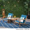 Christopher Knight Home Leah 2-Seater Acacia Wood Outdoor Patio Furniture Set, Outdoor Conversation Chat Set with Cushion, Adirondack Chairs Set of 2 + Side Table Set for Backyard Balcony, Teak+Beige(Brown Patina/Dark Teal)