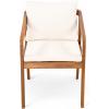 Christopher Knight Home Lucid Set of 2 Outdoor Dining Chair, Acacia Wood Frame Dining Chairs, Accent Chair Set with Comfortable Cushions, Patio Armchair for Backyard Poolside Garden, Natural + Beige