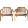 Christopher Knight Home Meja Acacia Wood Outdoor Club Chair Set of 2 with Cushion, Wooden Patio Accent Armchair, Comfy Lounge Chair Outdoor Set, Patio Furniture with Cushion, Teak+Beige