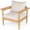 Christopher Knight Home Ordel Acacia Wood Patio Accent Chair with Removable Cushions, Wooden Lounge Chair Outdoor with Wide Armrest, Comfy Reading Chair for Garden/Backyard, Beige+Light Teak