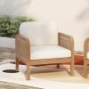 Christopher Knight Home Peter Patio Acacia Wood Club Chair with Cushions, Comfy Lounge Chair Outdoor, Stylish Garden Seating, Wicker Armchair for Porch, Backyard, Balcony, Light Brown & Beige