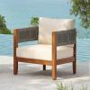 Christopher Knight Home Rekker Acacia Wood Outdoor Club Chair, Patio Accent Chair with Removable Cushion, Patio Furniture Set Comfy Reading Chair, Wooden Single Lounge Sofa, Teak+Beige