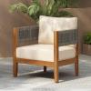 Christopher Knight Home Rekker Acacia Wood Outdoor Club Chair, Patio Accent Chair with Removable Cushion, Patio Furniture Set Comfy Reading Chair, Wooden Single Lounge Sofa, Teak+Beige