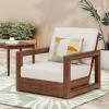 Christopher Knight Home Shank Patio Club Chair with Removable Cushion, Acacia Wood Armchair, Outdoor Low Profile Garden Chair, Comfy Single Lounge Chair Outdoor for Poolside, Beige + Light Grey(Beige + Mocha)