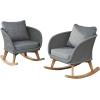 Christopher Knight Home Siwoo Wooden Frame Outdoor Rocking Chairs Set of 2, Wicker Rocker Chair with Soft Cushions, Contemporary Patio Rockers, Rocking Chair for Indoor/Outdoor, Gray + Natural(Gray + Natural)