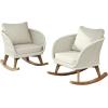 Christopher Knight Home Siwoo Wooden Frame Outdoor Rocking Chairs Set of 2, Wicker Rocker Chair with Soft Cushions, Contemporary Patio Rockers, Rocking Chair for Indoor/Outdoor, Gray + Natural(Beige + Natural)