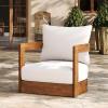 Christopher Knight Home Sylas Acacia Wood Lounge Chair Outdoor, Curved Tub Design Accent Chair with Weather Resistant Cushion, Comfy Low Profile Reading Seating for Garden/Backyard, Teak+ Beige