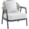 Christopher Knight Home Vine Iron Patio Club Chair, Outdoor Accent Chair with Cushions, Wooden Patio Armchair, Ergonomic Comfy Reading Chair for Balcony, Backyard, Garden, Dark Grey+Grey
