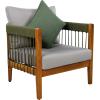 Christopher Knight Home Vinny Outdoor Accent Chair, Acacia Wood Club Chair, Handwoven Rope Armchair with Removable Cushions, Comfort Seating Single Reading Sofa for Garden Backyard Porch, Green+Beige(Green+grey)