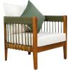 Christopher Knight Home Vinny Outdoor Accent Chair, Acacia Wood Club Chair, Handwoven Rope Armchair with Removable Cushions, Comfort Seating Single Reading Sofa for Garden Backyard Porch, Green+Beige(Green+beige)