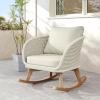 Christopher Knight Home Yusi Wooden Frame Rocking Chair Outdoor, Wicker Rocker Chair with Soft Cushions, Contemporary Patio Rockers, Rocking Accent Chair for Indoor/Outdoor, Gray + Natural(Beige + Natural)