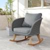 Christopher Knight Home Yusi Wooden Frame Rocking Chair Outdoor, Wicker Rocker Chair with Soft Cushions, Contemporary Patio Rockers, Rocking Accent Chair for Indoor/Outdoor, Gray + Natural(Gray + Natural)