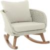 Christopher Knight Home Yusi Wooden Frame Rocking Chair Outdoor, Wicker Rocker Chair with Soft Cushions, Contemporary Patio Rockers, Rocking Accent Chair for Indoor/Outdoor, Gray + Natural(Beige + Natural)