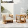 Christopher Knight Home Dora Set of 2 Patio Club Chair with Cushions, Acacia Wood Lounge Chair Outdoor, Woven Accents, Curved Design Side Chair for Balcony Backyard Garden Poolside, Grey + Teak(Beige + Teak)