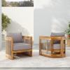 Christopher Knight Home Dora Set of 2 Patio Club Chair with Cushions, Acacia Wood Lounge Chair Outdoor, Woven Accents, Curved Design Side Chair for Balcony Backyard Garden Poolside, Grey + Teak(Grey + Teak)