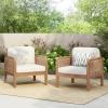 Christopher Knight Home Elk Set of 2 Patio Acacia Wood Club Chair with Cushions, Comfy Lounge Chair Outdoor, Stylish Garden Seating, Wicker Armchair for Porch, Backyard, Balcony, Light Brown & Beige