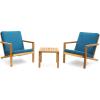 Christopher Knight Home Leah 2-Seater Acacia Wood Outdoor Patio Furniture Set, Outdoor Conversation Chat Set with Cushion, Adirondack Chairs Set of 2 + Side Table Set for Backyard Balcony, Teak+Beige(Brown Patina/Dark Teal)