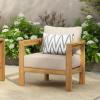 Christopher Knight Home Lucky Patio Acacia Wood Club Chair with Cushions, Comfy Lounge Chair Outdoor, Stylish Garden Seating, Semi-Circular Back Armchair for Porch, Backyard, Beige + Light Teak