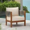 Christopher Knight Home Rekker Acacia Wood Outdoor Club Chair, Patio Accent Chair with Removable Cushion, Patio Furniture Set Comfy Reading Chair, Wooden Single Lounge Sofa, Teak+Beige
