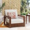 Christopher Knight Home Shank Patio Club Chair with Removable Cushion, Acacia Wood Armchair, Outdoor Low Profile Garden Chair, Comfy Single Lounge Chair Outdoor for Poolside, Beige + Light Grey(Beige + Mocha)