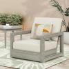 Christopher Knight Home Shank Patio Club Chair with Removable Cushion, Acacia Wood Armchair, Outdoor Low Profile Garden Chair, Comfy Single Lounge Chair Outdoor for Poolside, Beige + Light Grey(Beige + Light Grey)