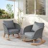 Christopher Knight Home Siwoo Wooden Frame Outdoor Rocking Chairs Set of 2, Wicker Rocker Chair with Soft Cushions, Contemporary Patio Rockers, Rocking Chair for Indoor/Outdoor, Gray + Natural(Gray + Natural)