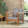 Christopher Knight Home Vinny Outdoor Accent Chair, Acacia Wood Club Chair, Handwoven Rope Armchair with Removable Cushions, Comfort Seating Single Reading Sofa for Garden Backyard Porch, Green+Beige(Natural+grey)